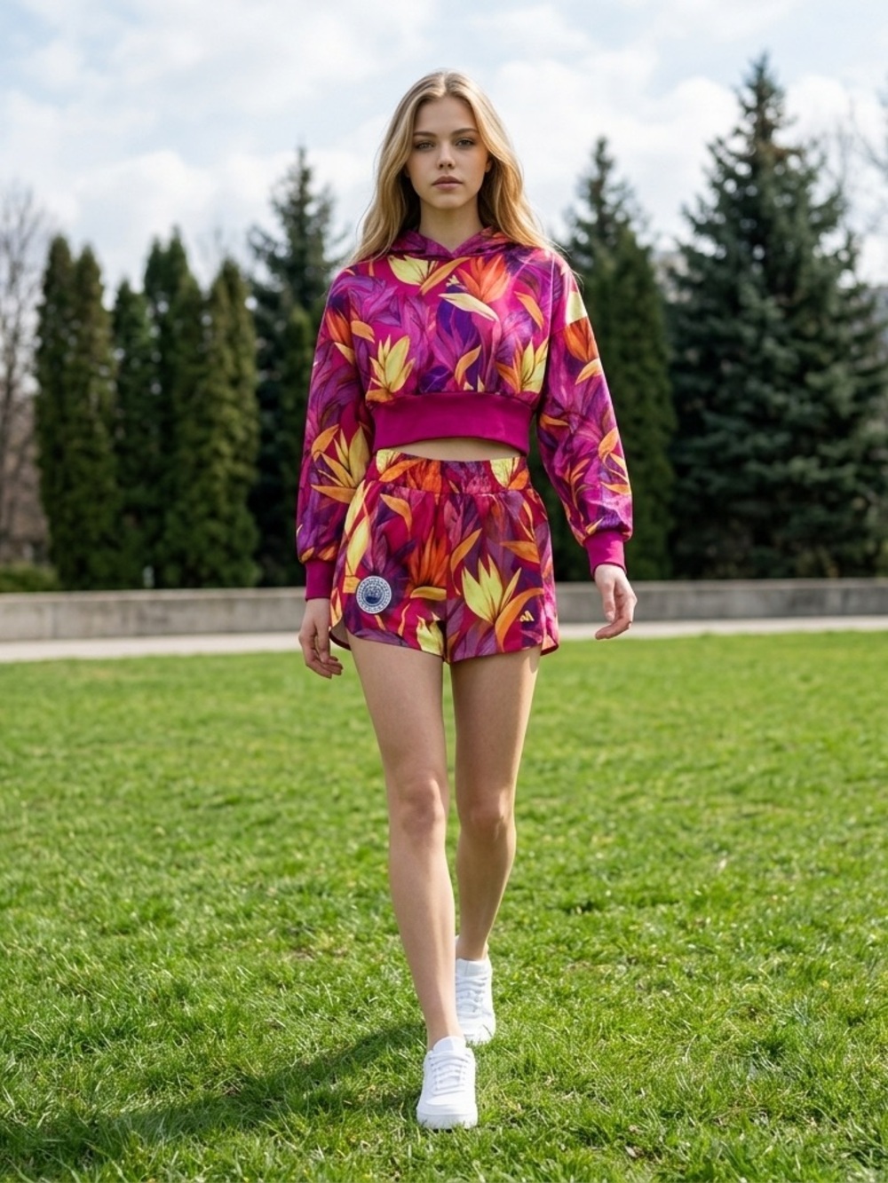 Adidas X Farm Rio Cropped Floral Farm Hoodie Women's Size Large